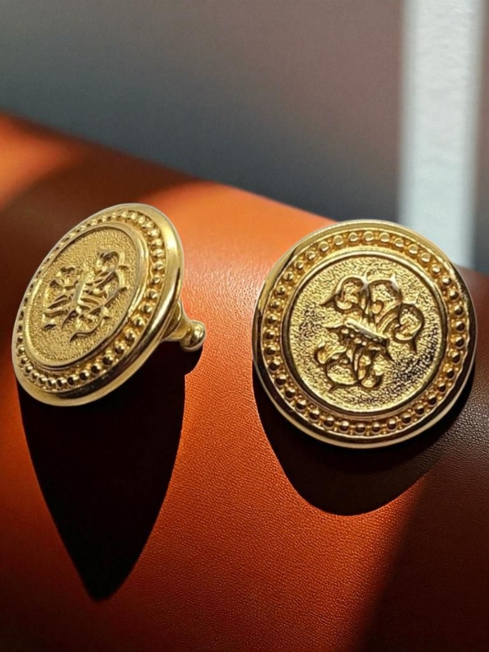 Monet Gold Tone Round Vintage Stud Earrings
